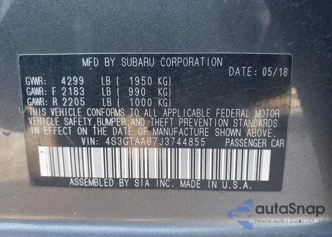 2018 Subaru Impreza 2.0I z USA, uszkodzony, nr VIN 4S3GTAA67J3744855